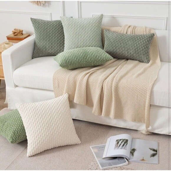 Throw Pillow Covers Soft Corduroy Decorative 21x21in Set Of 2 Grayish Green - Picture 5 of 6